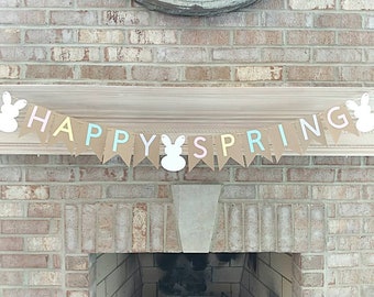 Happy Spring banner, Spring Garland, Spring decor, fireplace banner, mantle garland, mantle decor, spring fireplace sign, spring sign