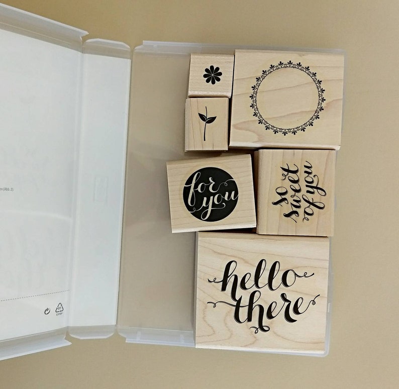wood stamps hello there hello stamp flower stamp used stamps stampin up set Retired stampin up used stamp set thank you stamps