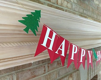 Happy Holidays banner for fireplace mantle, Christmas garland, Holiday decor, mantle banner, fireplace sign, Holiday signs, Christmas decor