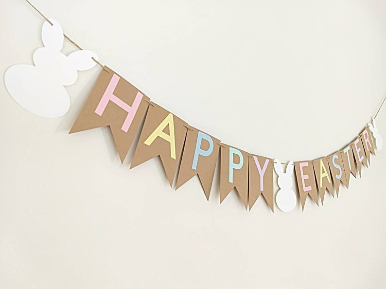 Happy Easter banner, Easter garland, paper easter banner, Easter photo prop, fireplace banner, mantle garland, Easter sign, Bunny banner image 6