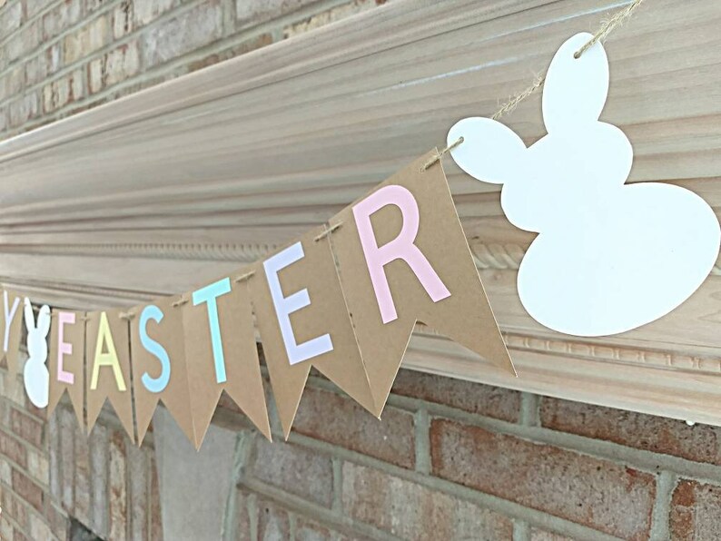 Happy Easter banner, Easter garland, paper easter banner, Easter photo prop, fireplace banner, mantle garland, Easter sign, Bunny banner image 4