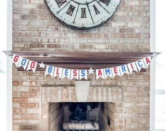 God bless America banner, America banner, Summer party decor, Living room decor, Red white and blue, 4th of july decor, 4th of july banner