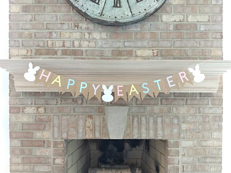 Happy Easter banner, Easter garland, paper easter banner, Easter photo prop, fireplace banner, mantle garland, Easter sign, Bunny banner image 2