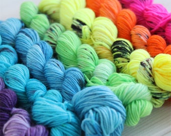 Evil Rainbow: hand dyed speckled neon mini skein set