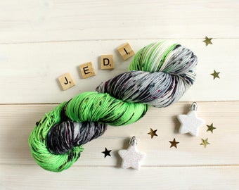 Yoda's Lightsaber: hand dyed speckled and variegated sock yarn inspired by Star Wars