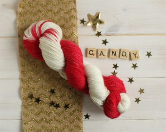 Candy Cane - Hand dyed sock yarn - sparkle sock yarn - glitter sock yarn - variegated yarn - Christmas themed yarn - festive yarn