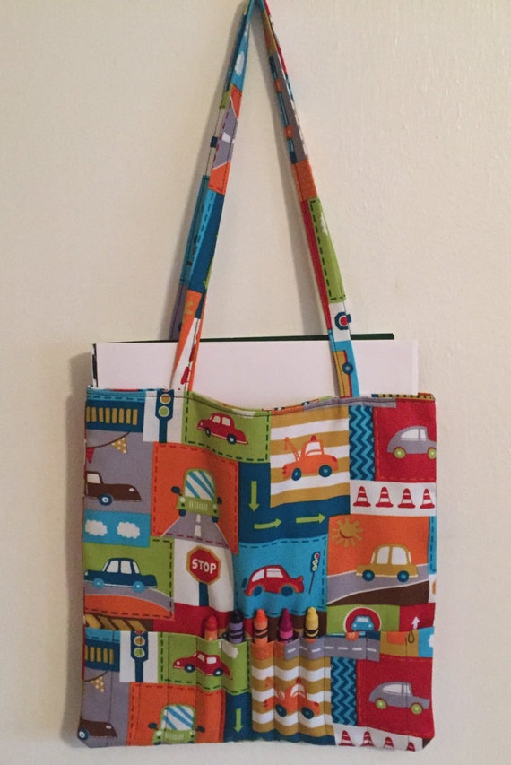 Car Print Kids Crayon Tote Coloring Book Bag Crayon Caddy Etsy