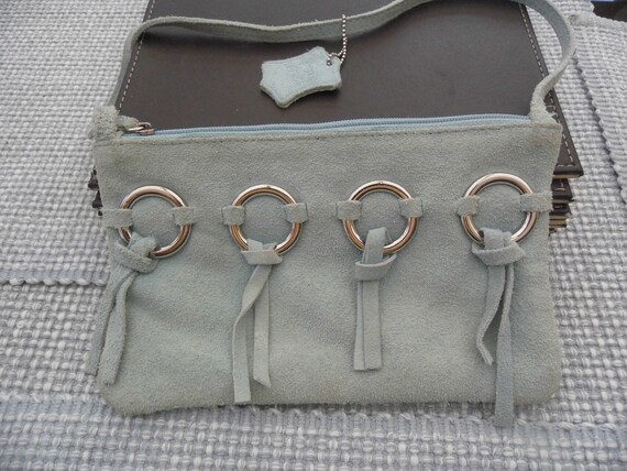 pale blue suede handbag
