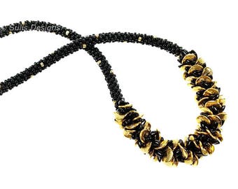 Complete Kit - Kumihimo Legana 8 Strand Statement Black and Gold Necklace