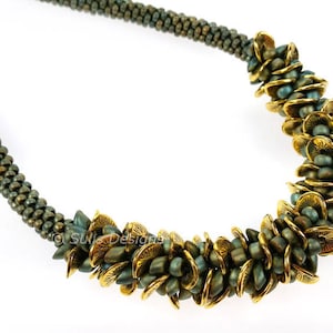 Complete Kit - Kumihimo Legana 8 Strand Statement Metallic Patina Iris and Gold Necklace