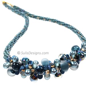 Complete Kit - Kumihimo 7 Strand Shades of Blue Teardrop Necklace