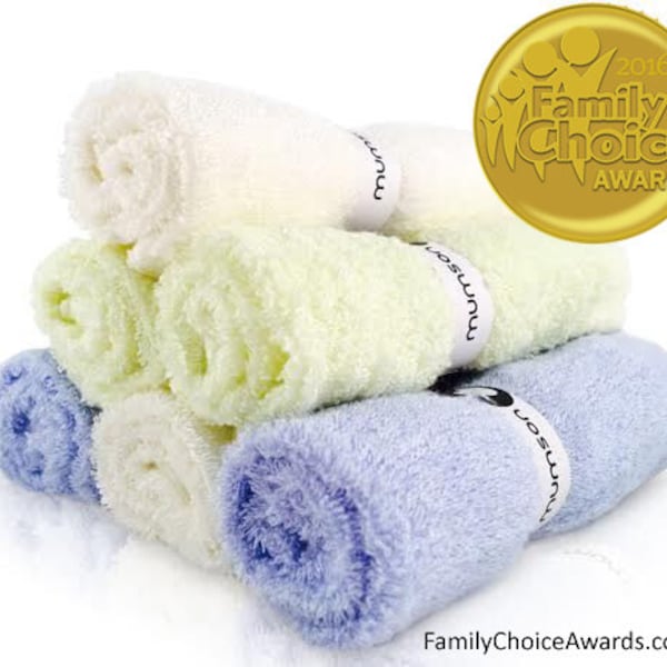 Mumson Luxury SOFT Baby Bath Washcloths, Family Choice Awards Winner 6 Pack 10"x10" Larger Organic Bamboo Washcloths