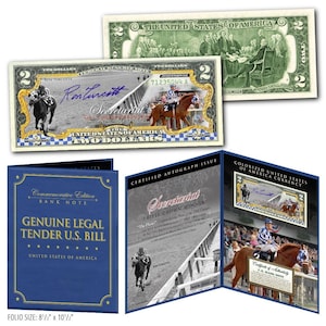 Secretariat Racehorse 2 Dollar Bill Triple Crown 50th Anniversary Signed by RON TURCOTTE Numbered out of 250 - Fast Free Ship to U.S.