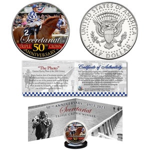 SECRETARIAT Triple Crown 50th Jubiläum US JFK Kennedy Halbe Dollar Münze & Cert