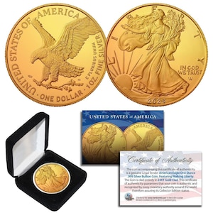 24K Gold Gilded 2024 American Silver Eagle 1 Oz .999 Coin w/ Box - Fast, Free Shipping to U.S.