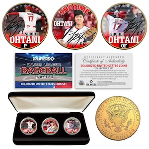 SHOHEI OHTANI Shotime Los Angeles Angels Baseball offiziell lizenzierte MLB Kennedy Half Dollar 24K Plated 3-Coin Set mit Box -Kostenloser Versand in die USA