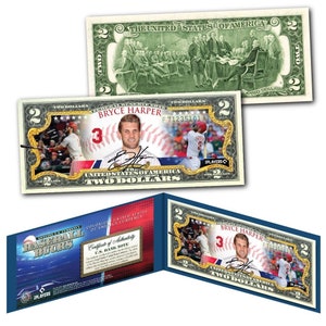 BRYCE HARPER Philadelphia Phillies "Baseball Bucks" MLB Player Genuine U.S. 2.00 Dollar Bill
