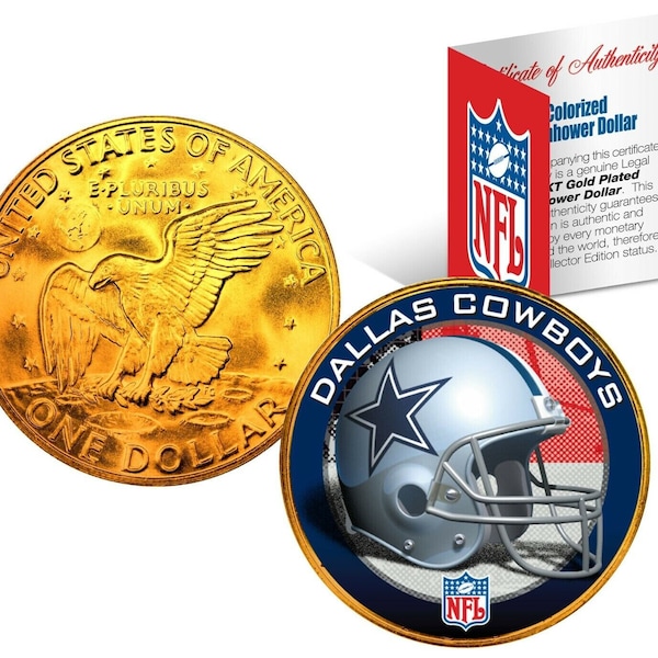 NFL Team Helmet Logo 24K Gold Plated Eisenhower "IKE" Dollar US Coin - Choose Team - Ships Fast, Free to U.S.