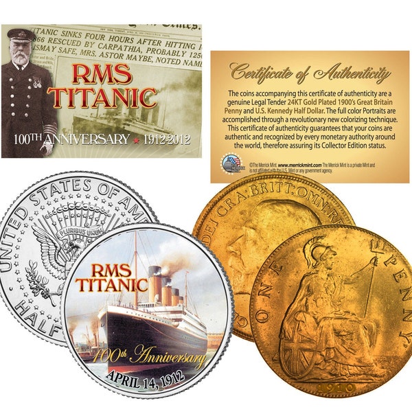 1900's Authentic TITANIC Great Britain *100th Anniversary* 2-Coin 24K UK/US Set - Ships Fast and Free to U.S.