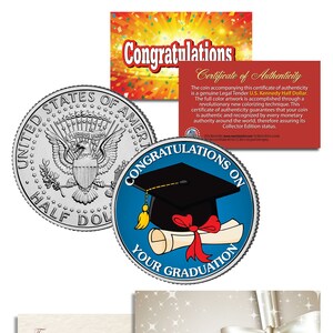 Moneda de medio dólar estadounidense JFK con tarjeta de regalo, regalo de recuerdo de FELIZ GRADUACIÓN. Envíos a EE. UU. gratis y rápido