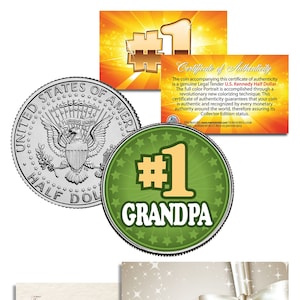 No. 1 abuelo * El mejor abuelo del mundo * Moneda de medio dólar estadounidense JFK del Día del Padre con tarjeta de regalo - Envíos a EE. UU. gratis y rápido