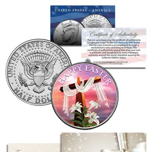 Feliz Páscoa "CROSS / CRUCIFIX" Edição John F. Kennedy Moeda de meio dólar dos EUA com vale-presente - Envio para os EUA grátis e rápido