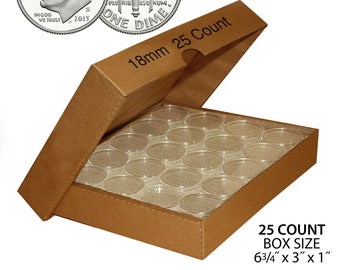 Coin Capsule Holders Direct-Fit Airtight - Quantity 25 with Cardboard Storage Box - All Sizes - Fast, Free Shipping to U.S.