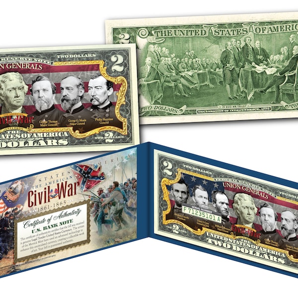 Civil War UNION Generals Two Dollar Bill on Genuine U.S. Currency - Ships Fast and FREE to U.S.