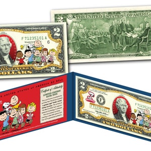 PEANUTS con FRANKLIN Genuine Legal Tender Billete de dos dólares estadounidenses - ¡Envío rápido y gratuito!