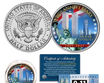 9-11 World Trade Center 20th Anniversary JFK Half Dollar Coin w/Statue of Liberty