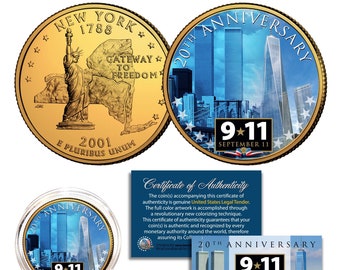 9-11 World Trade Center 20th Anniversary 24K Gold Plated NY Quarter w/Statue of Liberty - Ships FAST & FREE to U.S.