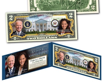 Joe Biden 46th President & Kamala Harris First Woman V.P. Two Dollar Bill on Genuine U.S. Currency - Ships Fast. FREE to U.S.