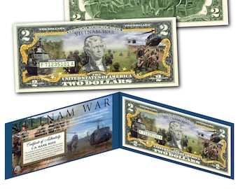 Vietnam War Two Dollar Bill on Genuine U.S. Currency - Ships Fast and FREE to U.S.