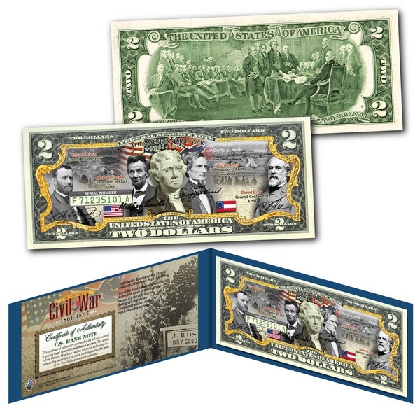 Civil War * COMMANDERS and GENERALS * Two Dollar Bill on Genuine U.S. Currency - Ships Fast and FREE to U.S.