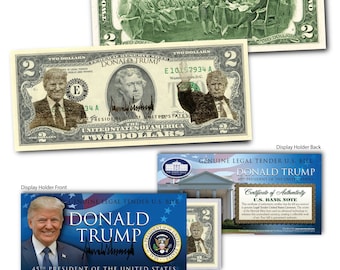 Donald Trump "Gold Leaf Laser Line" Genuine Legal Tender Two Dollar Bill Genuine Uncirculated US Currency - NEW - Fast and Free shipping!