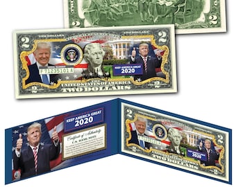 DONALD TRUMP 2020 Keep America Great Two Dollar Bill on Genuine U.S. Currency - Ships Fast & FREE