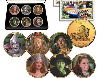WIZARD OF OZ Kansas Quarters 24K Gold Clad 6-Coin Set with Display Gift Felt Box - Ships Fast & Free to U.S.