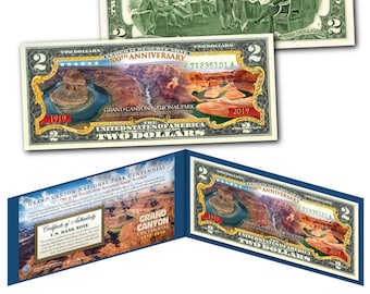 Grand Canyon National Park 100th Anniversary Genuine Legal Tender 2 Dollar Bill - Ships Fast & FREE to U.S.