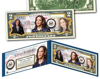 Kamala Harris * First Woman Vice President * Two Dollar Bill on Genuine U.S. Currency - Ships Fast & FREE to U.S.