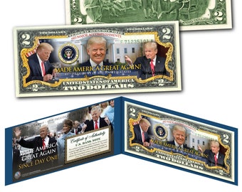 Donald Trump MADE AMERICA Great AGAIN Two Dollar Bill on Genuine U.S. Currency - Ships Fast & Free to U.S.