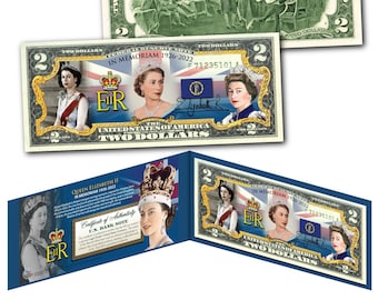 Queen Elizabeth II 1926-2022 Remembering the Queen * Great Britain Monarch * 2.00 Dollar Bill Genuine U.S. Currency - Ships Fast, Free to US