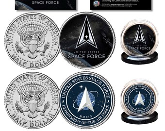 U.S.S.F. United States Space Force 6th Military Branch NEW Logo and Seal 2 Coin Set - John F. Kennedy Half Dollars - Free Ship to U.S.