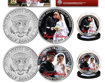 Prince Harry & Meghan Markle Official Royal Wedding Portraits JFK 2 Coin Set - Ships to U.S. Free and Fast