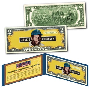 JACKIE ROBINSON 1948 Leaf #79 Brooklyn Dodgers Iconic Card Art on Genuine 2 Dollar Bill - Fast Free Ship to U.S.