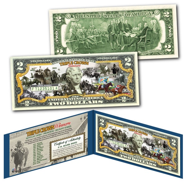 TRIPLE CROWN 13 Winners Thoroughbred Horse Racing Official Legal Tender Two Dollar Bill - Fast, Free Ship to U.S.