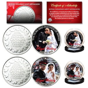 Prins Harry &Meghan Markle Officiële Koninklijke Trouwfoto&#39;s Royal Canadian Mint Medaillons 2-Coin Set - Verzendt naar de VS Gratis en snel