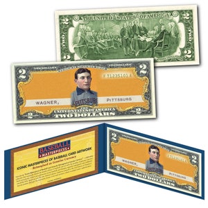 HONUS WAGNER T206 1909-11 Tobacco Rare Baseball Iconic Card Art on Genuine 2 Dollar Bill - Fast Free Ship to U.S.