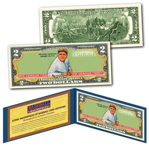 BABE RUTH 1933 Goudey #181 (Green) Yankees Iconic Card Art on Genuine 2 Dollar Bill - Fast Free Ship to U.S.