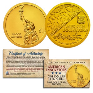 American Innovation Statehood 1 Dollar Coin - 2018 1st Release 24K GOLD Plated