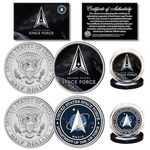 U.S.S.F. United States Space Force 6th Military Branch NEW Logo and Seal 2 Coin Set - John F. Kennedy Half Dollars - Free Ship to U.S.